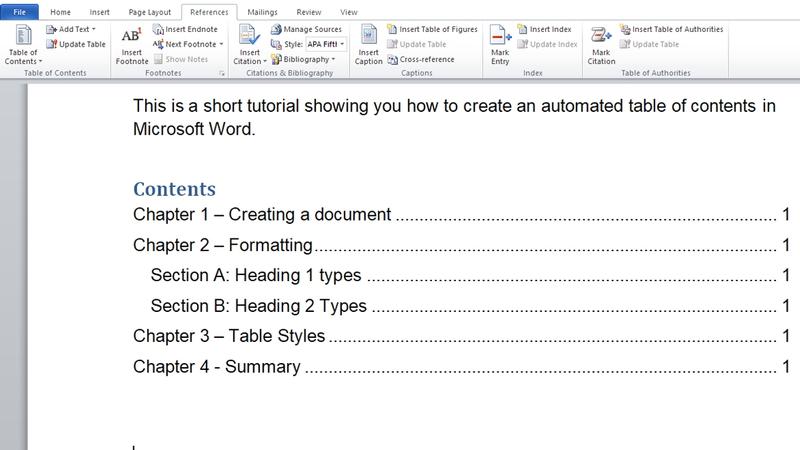 Manual Table Of Contents Word Mac